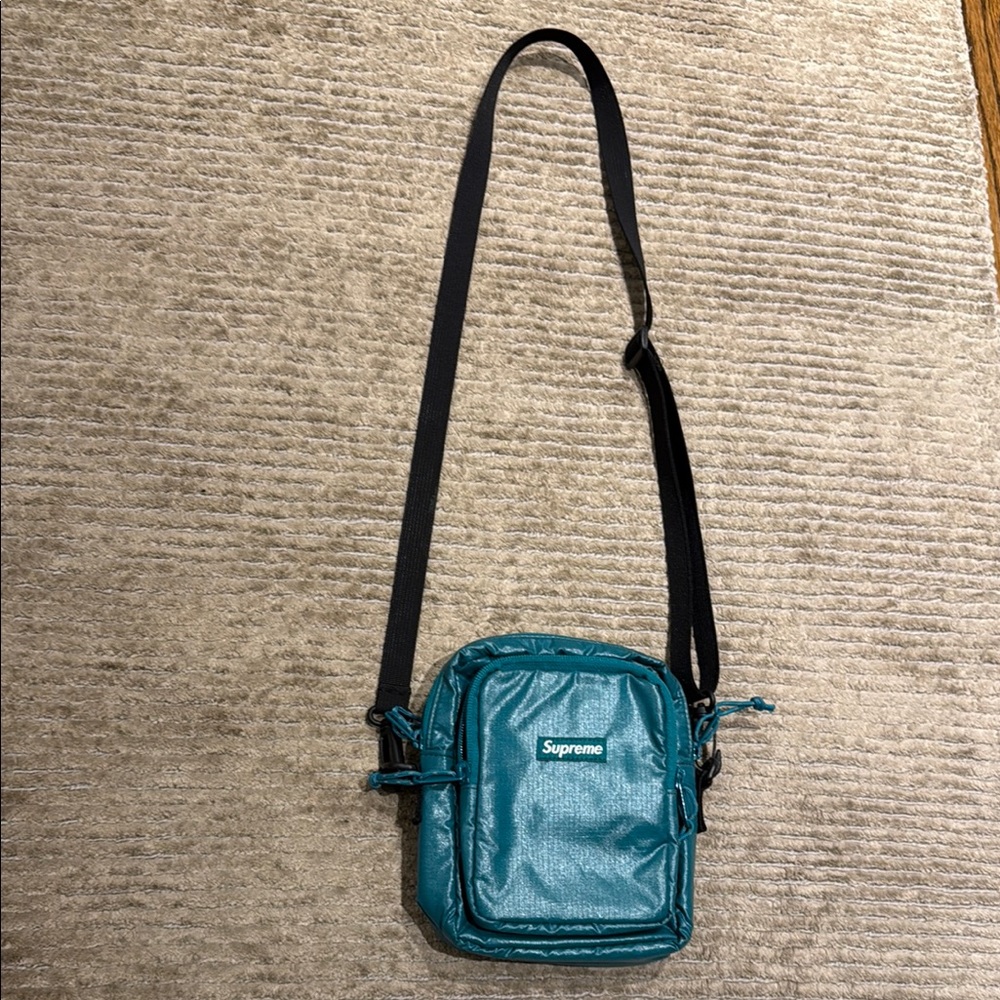 Supreme Blue and Black Belt Bag with Glossy Finish